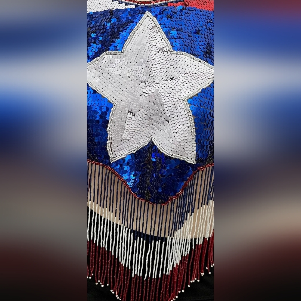Vintage Rodeo Cowboy Sequined and Beaded Lone Star Fringe Top - Picture 3 of 3